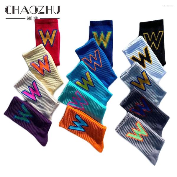 Meias masculinas Chaozhu 1 par Mulheres homens unissex Casual Stretch Big W Korea Trendy Cool Fashion algodão tricô