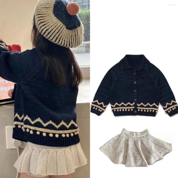 Set di abbigliamento vestiti per bambina misha soffio 2024 maglioni primaverili maglioni per bambini carini cardigan per bambini cortometraggi di cotone