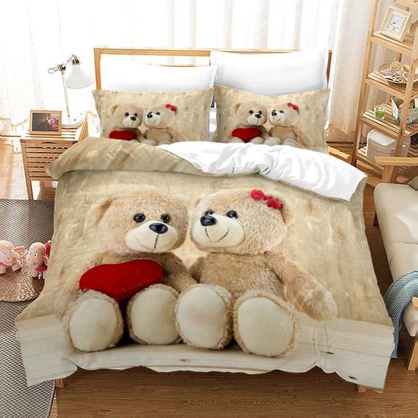 Bettwäsche Sets 3D Teddybären Bettwäsche Set weiße Eisbärenbett Leinen Frauen Frauen Single Twin Queen King in voller Größe Bettdecke 3pcs Bettwäsche J240507
