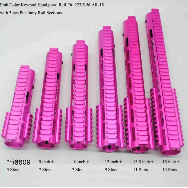 Peças 7/9/10/21/13,5/15 polegadas Rail de guarda -mãos keymod com 3 x seções de trilho picatinny/tecelão_pink ANODIZE