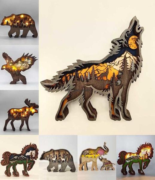 Animal Urso Urso Lobo Deer Cenário de Pássaro Craft Laser Cut Wood Decoração de casa Presente Artesanato de madeira Florestal Animal Home Table Decoração Animal S7592151