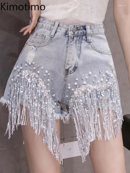 Shorts femminile Kimotimo Diamanti coreani Naperone Denim Donne Summer High Wiist A-Line Leg Short Short Short Sexy Street Design jeans