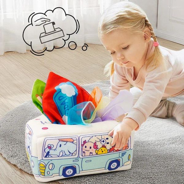 Peças de carrinho de carrinho montessori browings brinquedos infantis puxando ao longo da caixa de tecido mágico brinquedo de 6 a 12 meses de desenvolvimento de jogo sensorial