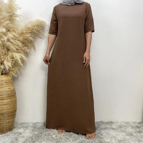 Ethnische Kleidung All-Match einfache halbe Ärmel Frauen Kleid Abaya Dubai Türkei Kaftan Islam Muslim