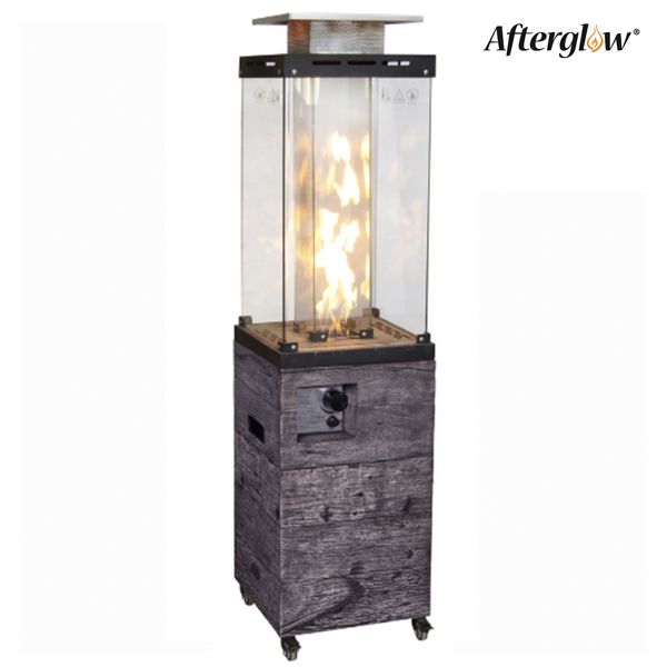 Afterglow Outdoor Glass Top + Terrafab Aquecedor de incêndio KD Coluna 41000 BTU Tanque de gasolina interna