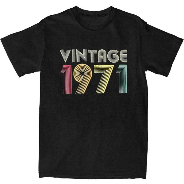T-shirts masculinos Mens Retro 1971 Presente de aniversário de camiseta 100 Top de algodão Summer Y2K Basic Basic Mangueta curta T-shirt O-RECEDENCIO