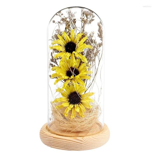 Nachtlichter Blütenlicht Sonnenblume mit Fariy in Glas Dom Snow Globe Tisch getrocknetes Geschenk