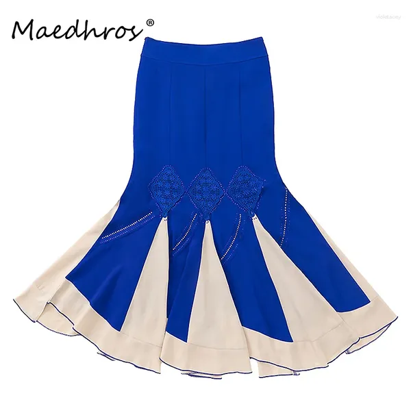 Skirts Luxury for Women Stitching Flower Net Design asimmetrico Female Evening Party Elegant Abbigliamento Gonna di seta vintage