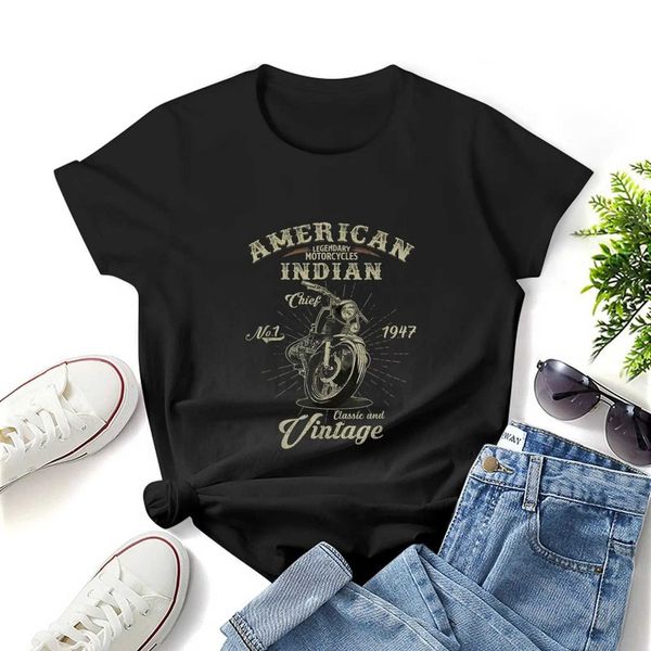 Damen T-Shirt Vintage American Motorcycle Indian für alte Biker Geschenke Druck T-Shirt Grafik Hemd Casual Shirt weiblich T-Shirt Y240506