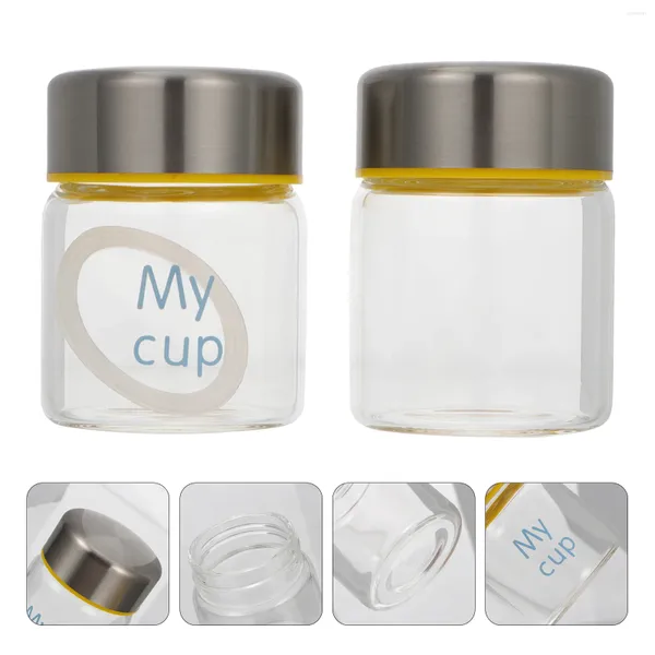 Lagerflaschen 2 Stcs Behälter Marmelade Jar Clear Wasserglasbehälter Deckel Honig versiegelte Kanister
