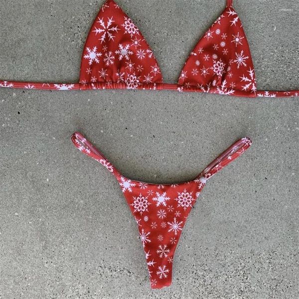 Costumi da bagno femminile natalizio bikini perizoma fiocchi di costumi da nuoto triangolare sexy halter women y2k beachwea