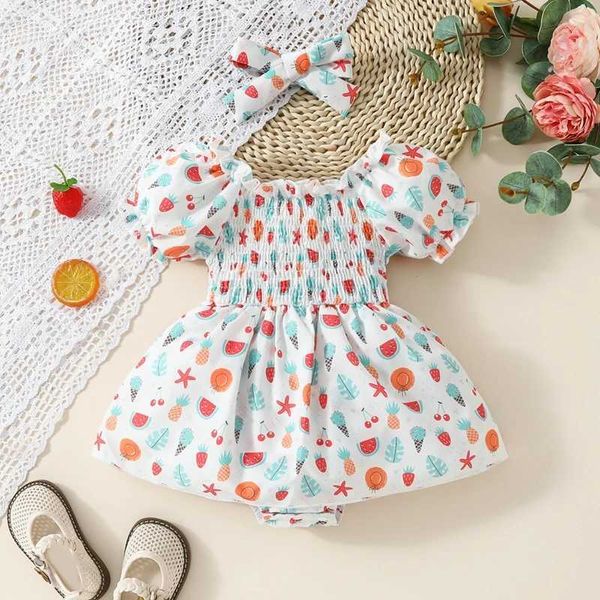 Rompers Baby Girl 2 pezzi Outfit Abito da pagliaccio a maniche corte a maniche corte con graziosi abiti estivi in fascia H240508