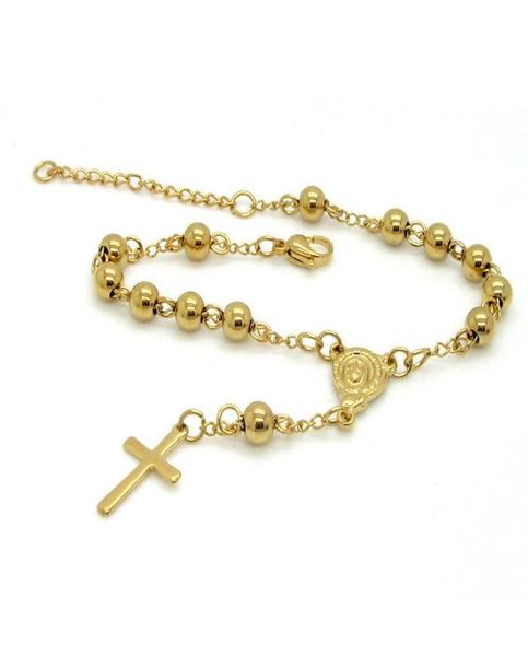 Bracciale di rosario in acciaio inossidabile Bracciale di alta qualità Donne con il legame cattolico religioso a sospensione di Gesù, catena8188482