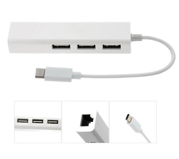 Conectores de alta velocidade USB Hub tipo C Adaptadores Ethernet 3 Portas RJ45 10100Mbps Card de rede Adaptador USBC para MacBook1716983