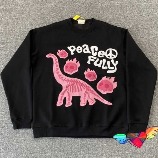 Moletons masculinos moletons do dinossauro Planet Broken Market Peace Totalmente Crewneck Men Women Puff Print Fece Capuzes Pullovers H240508