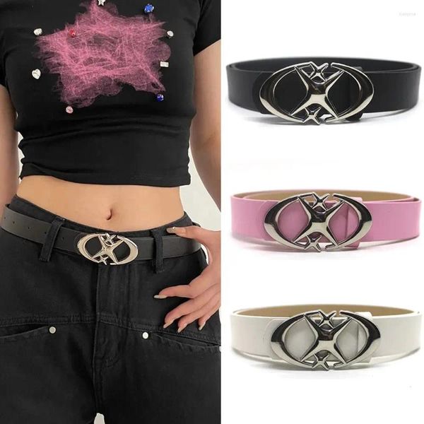 Gürtel Frauen Gürtel Punk Star Buckle Design Cross Metal Vintage Gothic Männer Y2K PU Lederbund Hosen Jeans Lady Lady