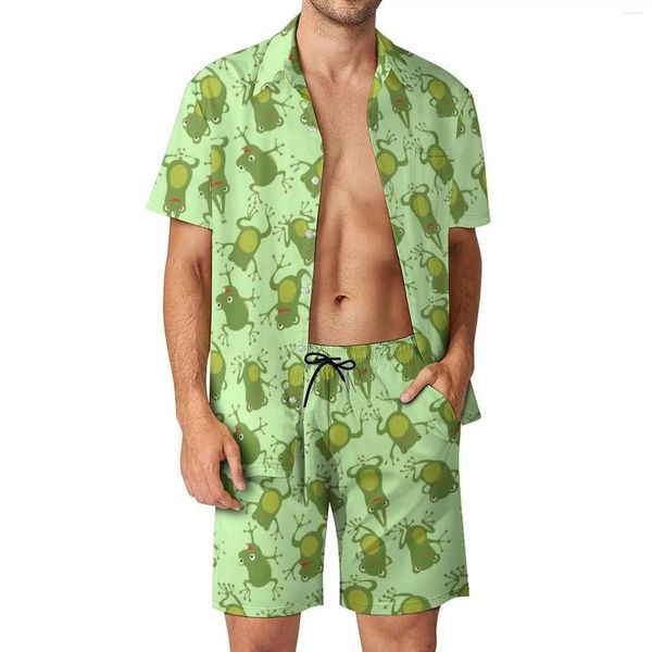 Tracce maschili da uomo amanti della rana verde uomo set di pantaloncini da spiaggia casual shorts set da camicia da spiaggia estate abita a maniche corte oversize