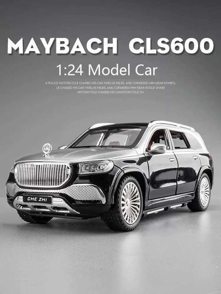 Modelo Diecast Cars 1 24 Mercedes Maybach Gls600 Modelo de carro de liga e luz Light Pull Back Brinque