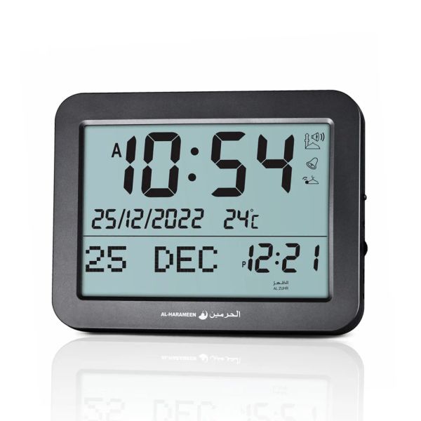 Uhren Alharameen Tischuhr Azan Desk Hour mit Qibla Compass Hijri Kalender Gebet Alarm HD Multi Adhan Sound Big Screen