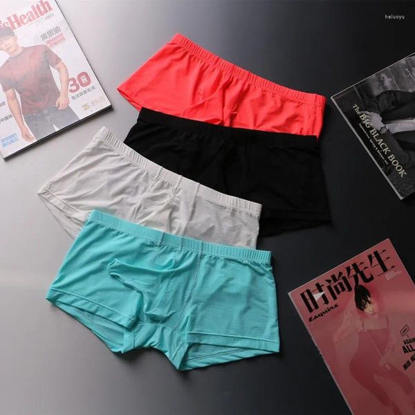 Underpants Herren Elepant Nase Boxer Shorts Gay Ice Seide Seide sexy dünne hochelastische Unterwäsche Nylon Hombre Niedrig taillierte transparente Stamm