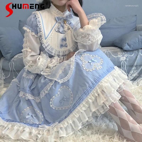 Abiti da festa Lolita in pizzo fiocco corto abito principessa vestito primavera e estate vento reale dolce ragazza lcinche grandi donne swing