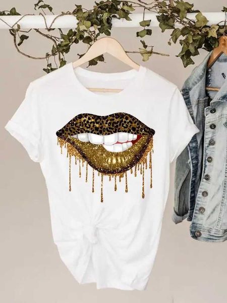 Frauen T-Shirt Grafik T Damen Kurzer Slve Kleidung Ladies Print t Kleidung Sommer Lippen Leopard 90er Trendstil weibliche Mode T-Shirts Y240506