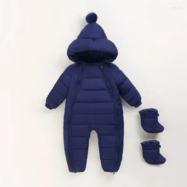 Ceketler 2024 Doğdu Bebek Tulumcular Tulum Kapşonlu artı Kadife Sıcak Snowsuit Toddler Snow Suit Kız Pamuk