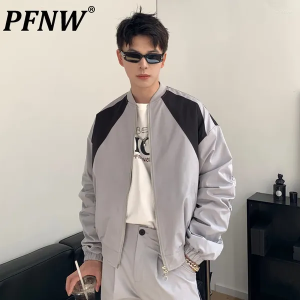 Herrenjacken PFNW männliche Jacke koreanische Patchwork Kontrast Farbe Doppelte Reißverschluss Kleidung Langarm Top Stylish 28W3180