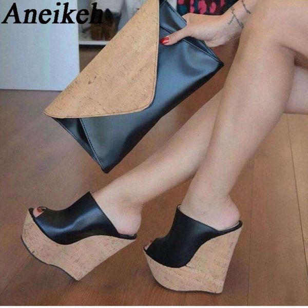 Schwarze Plattform Keil Sandalen Pantoffeln 2024 Sommer Mode Peep Toe Super High Heigh Sexy Sandale Mules Zapatillas Mujer