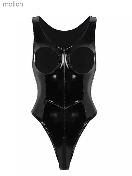 Swimwear femminile S-4xl Sleeveless Hollo Wet Aspetto in Pvc salta attilla