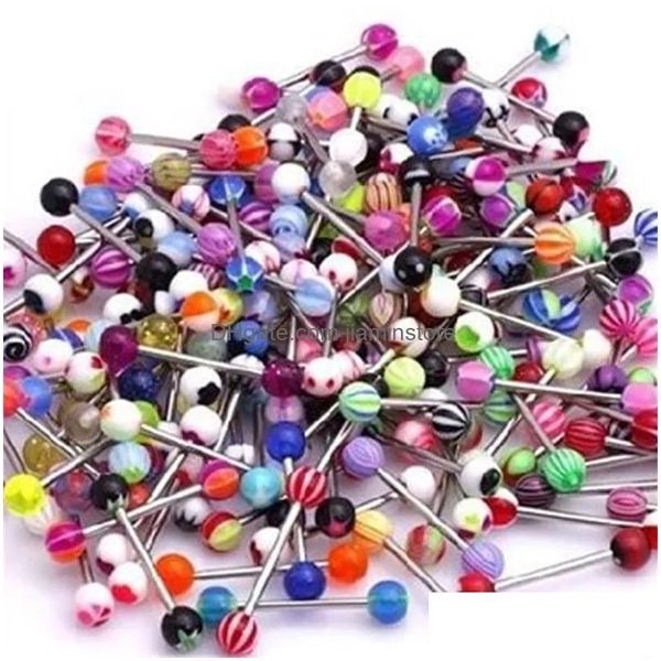 Anelli di lingua 100pcs mix stile barbell bar per piercing alla moda in acciaio inossidabile color caramelle da uomo donna dropeiple drop drop drop dhzrc Dhzrc