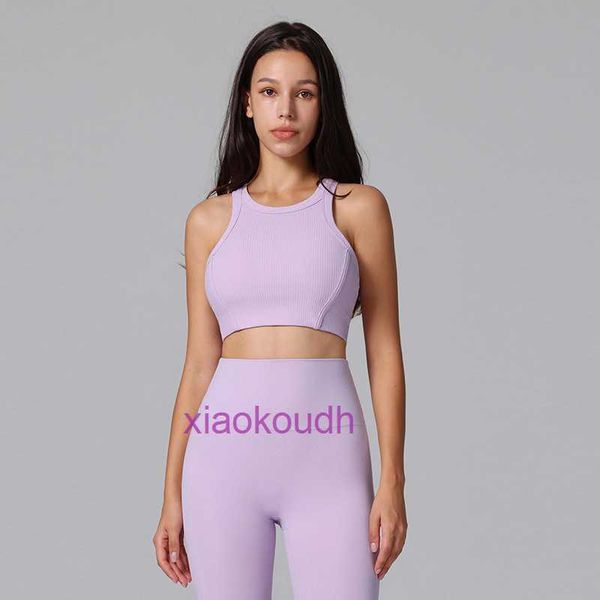 Designer tops Sexy Lul Women Yoga Yoga Antibacteriana Nude listrado pescoço alto com força e suporte superior à prova de choque para sutiã secundário de esportes mamários