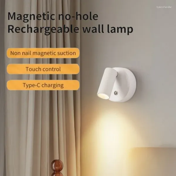 Lâmpadas de parede Recarregam a lâmpada LED sem fio sem perfuração de sucção magnética Spotlight Touch Touch para lavar a cabeceira do quarto