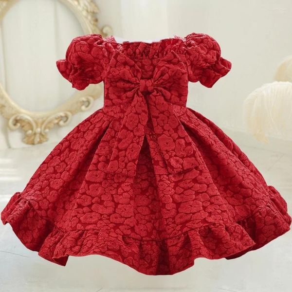 Vestidos de menina Criança Criança Vestido de Natal Vermelho Vestido Infantil Bow Primeiro Vestido de Partema