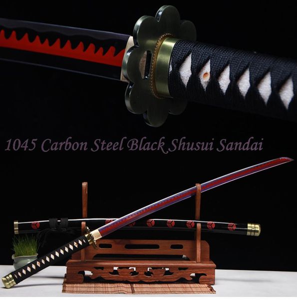 Itens de novidade de ornamentos decorativos O mais recente One Piece Zoro Swords Shusui Sandai 1045 Aço roxo vermelho real lâmina artesanal FU5120856