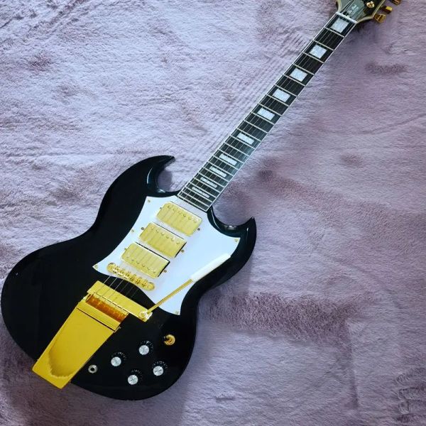 Guitar Black SG Electric Guitar, tre pickup in oro, accessori sostituibili, tastiera in legno rosa, offerta speciale, spedizione gratuita!