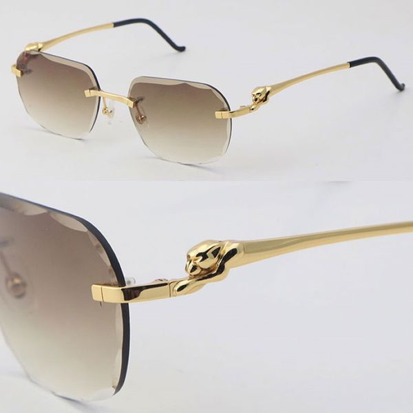 Neue Luxus -Diamant -Schnitt -Linsen -Randless -Leoparden -Serie Sonnenbrille Männer Frauen Edelstahlgläser Steine Draht 18k Gold Rahmen runde Brille u 264e