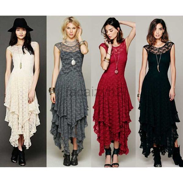 Vestidos casuais vestido designer moda moda feminina irregular alta e baixa saia de renda vestido longo longa vestidos de tamanho