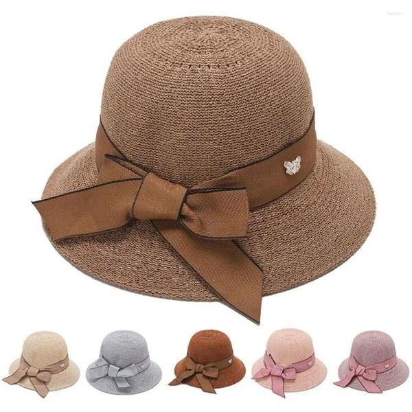 Chapéus largos da borda Ladies puras damas arco proteção do sol Dome Travel Women Hat Hat Beach Casual Casual Capinha