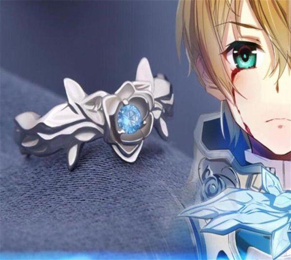 Anime çizgi film alicizizasyon eugeo mavi gül yüzüğü s925 zirkon ayarlanabilir mücevher kılıç cadılar bayramı cosplay ring noel hediyesi2231311053409134