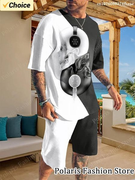 Men's Tracksuits Summer Black White Skull Tracksuit Men Short Sleeve Tirm Cirtle Conjunto de roupas de 2 peças de roupas esportivas de roupas esportivas