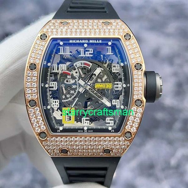 RM Orologi di lusso Mulini di orologi meccanici RM030 Diamond originale Diamond 18K Rose Gold Materiale Calendario Design Display dinamico Display MEC STFT automatico