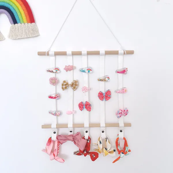 Estatuetas decorativas mulheres meninas arcos de cabelo suporte de clipe de estilo nórdico parede pendurada em cinto de armazenamento barrette hairband organizer acessórios