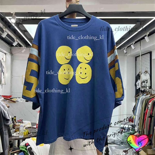 Designer Magliette maschili Kaus Pria Kapital Biru 2024 Kaus Ukuran Besar Wanita Pria Atasan Patchwork Bahu Longgar Panjang Lengan Pendek Kapital Kountry Shirt 338