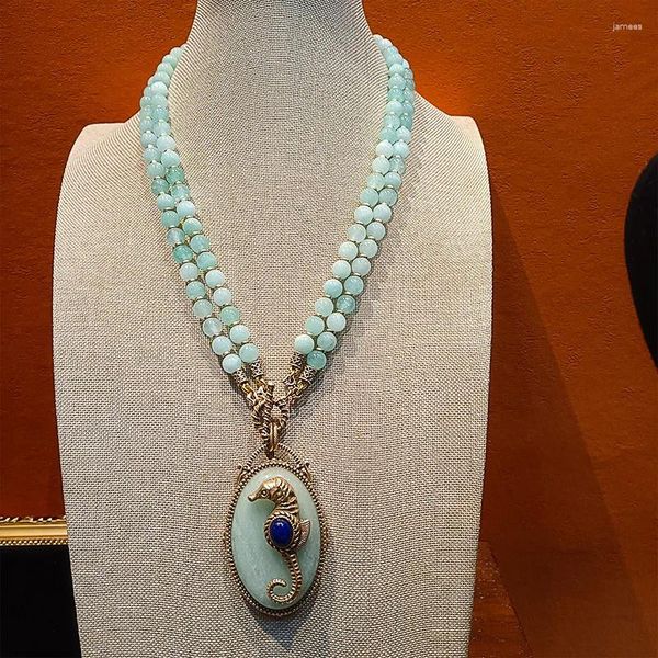 Подвесные ожерелья европейские и американские тенденции моды Retro Art натуральный камень морской коньки ручной работы с двусторонним слоем бисера