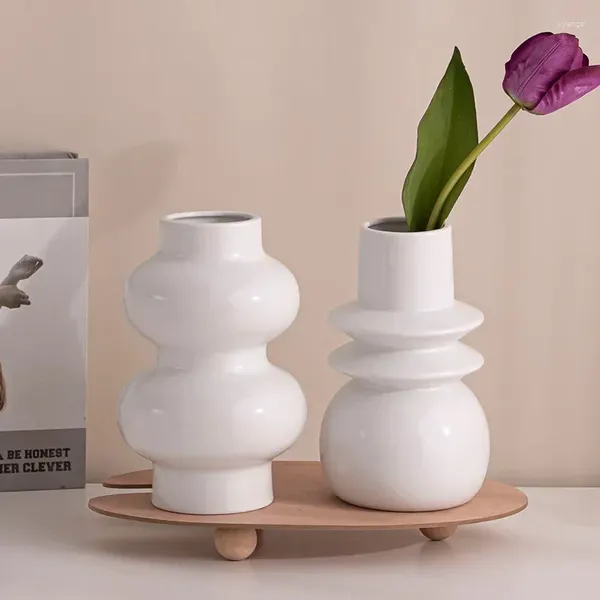 Vasen Blume Vase Keramik weißes Leben Dekoration Bücherregal Form Hydroponic Room Trockener Bürobehälter Haus Schwarz Schwarz