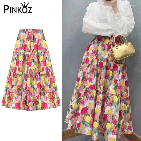 Signe Designer di push Pinkoz Resigner Elegante Modello floreale a vita elegante A-Line casual di moda coreana per le donne Faldas Boho