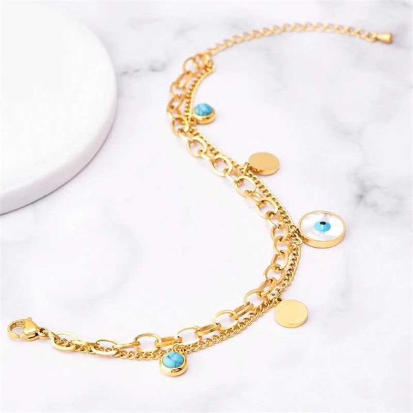 Armreifen 316L Edelstahl neuer Mode Fine Schmuck mehrelement Stein Herz Auge Lucky Clover Charm Dicke Kettenarmbänder für Frauen