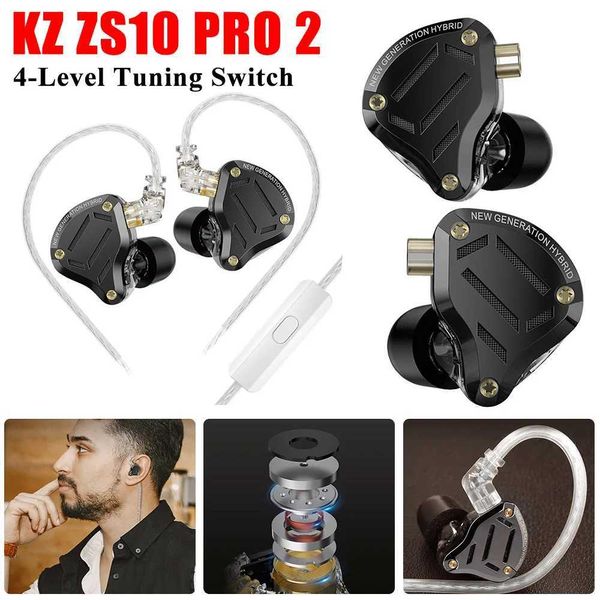 Cuffie KZ ZS10 PRO 2 HIFI Bass Metal Hybrid Aurnochoni cablati auricolari Tune Tune Tune Switch Earphone Earphone Sports Music Game Earphone J240508