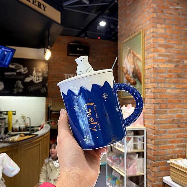 Kupa Kupa kapaklı kaşık kahvaltı sütü içme fincanı kadın seramik süper sevimli karikatür ev ofis meyve suyu kahve